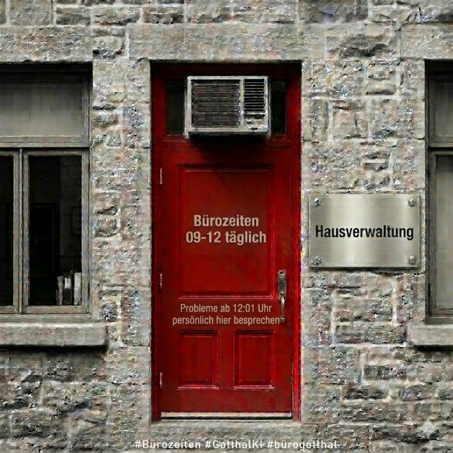 #Bürozeiten 09-12 Uhr täglich Probleme ab 12:01 Uhr persönlich hier besprechen (Hausverwaltung) #GotthalKI #bürogotthal